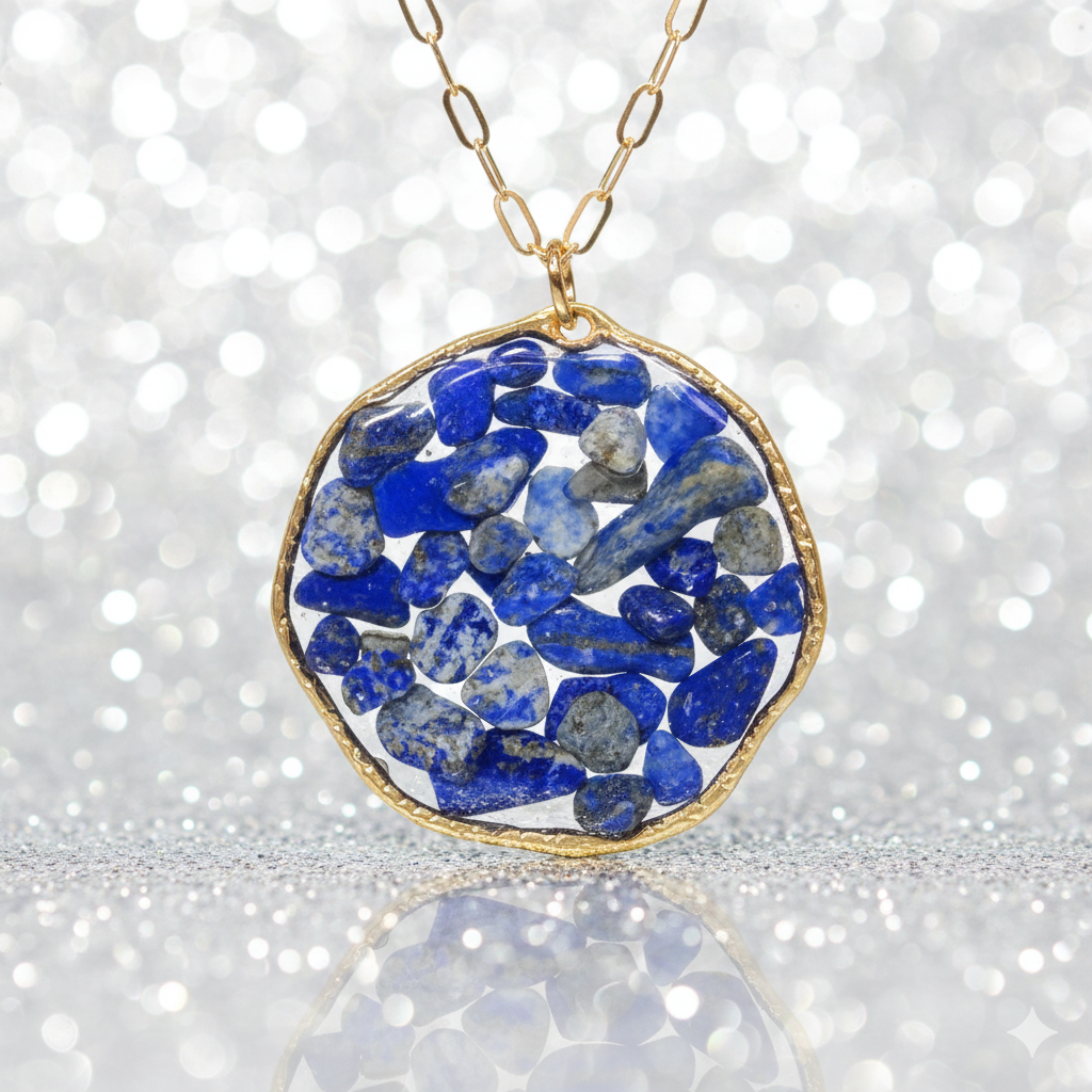 Médaillon rond avec Lapis-lazuli et résines époxy