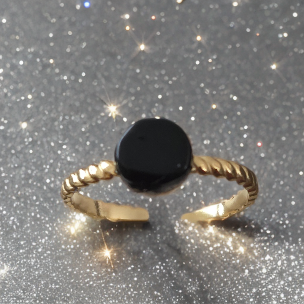 Bague obsidienne. Ajustable.