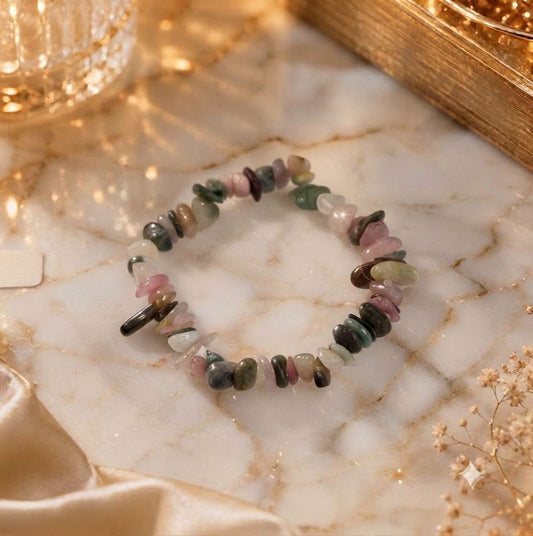 Bracelet copeaux de pierres Tourmaline arc-en-ciel