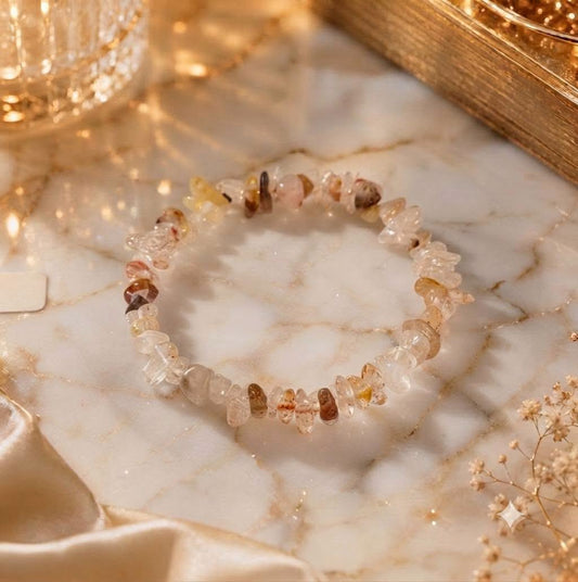 Bracelet copeaux de pierres Quartz feu