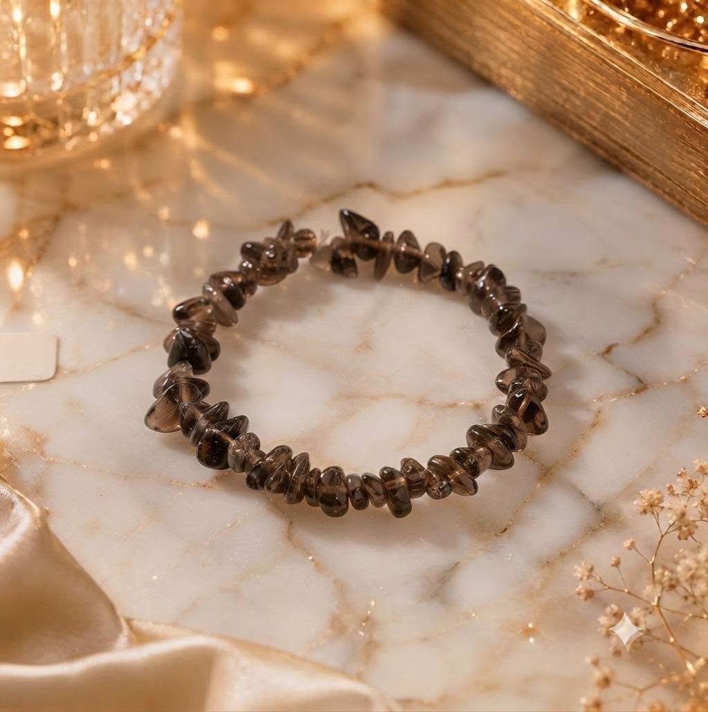 Bracelet copeaux de pierres Quartz fumé